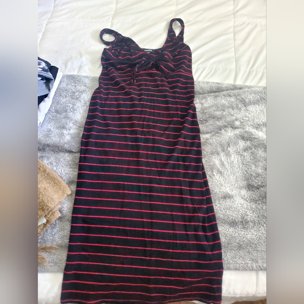 EXPRESS midi ribbed dress; Black and pink striped; Size large